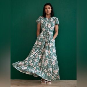 Gal Meets Glam Shannon Teal Dress with Cream Floral Print 6